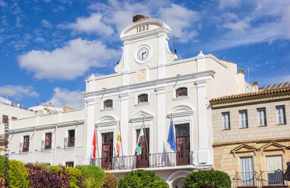 Front facade of the historic town hall in Merida, Spain