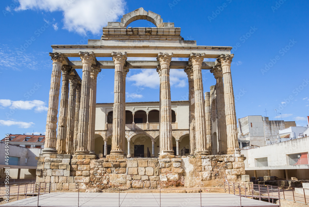 Front view of the old roman Diana temple in Merida, Spain