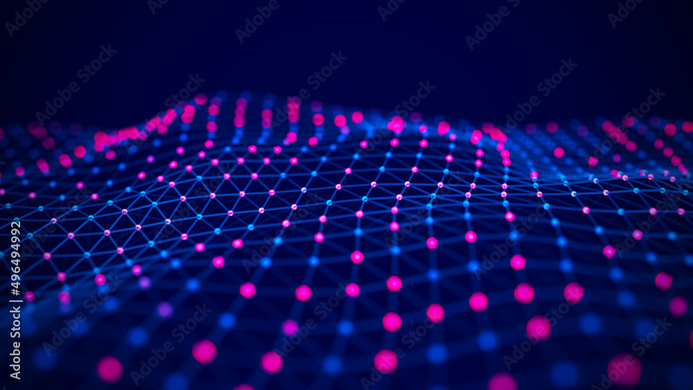 Digital technology wave. Dark cyberspace with motion dots and lines. Futuristic digital background. Big data analytics. 3d rendering. Digital technology wave. Dark cyberspace with motion dots and lines. Futuristic digital background. Big data analytics. 3d rendering.