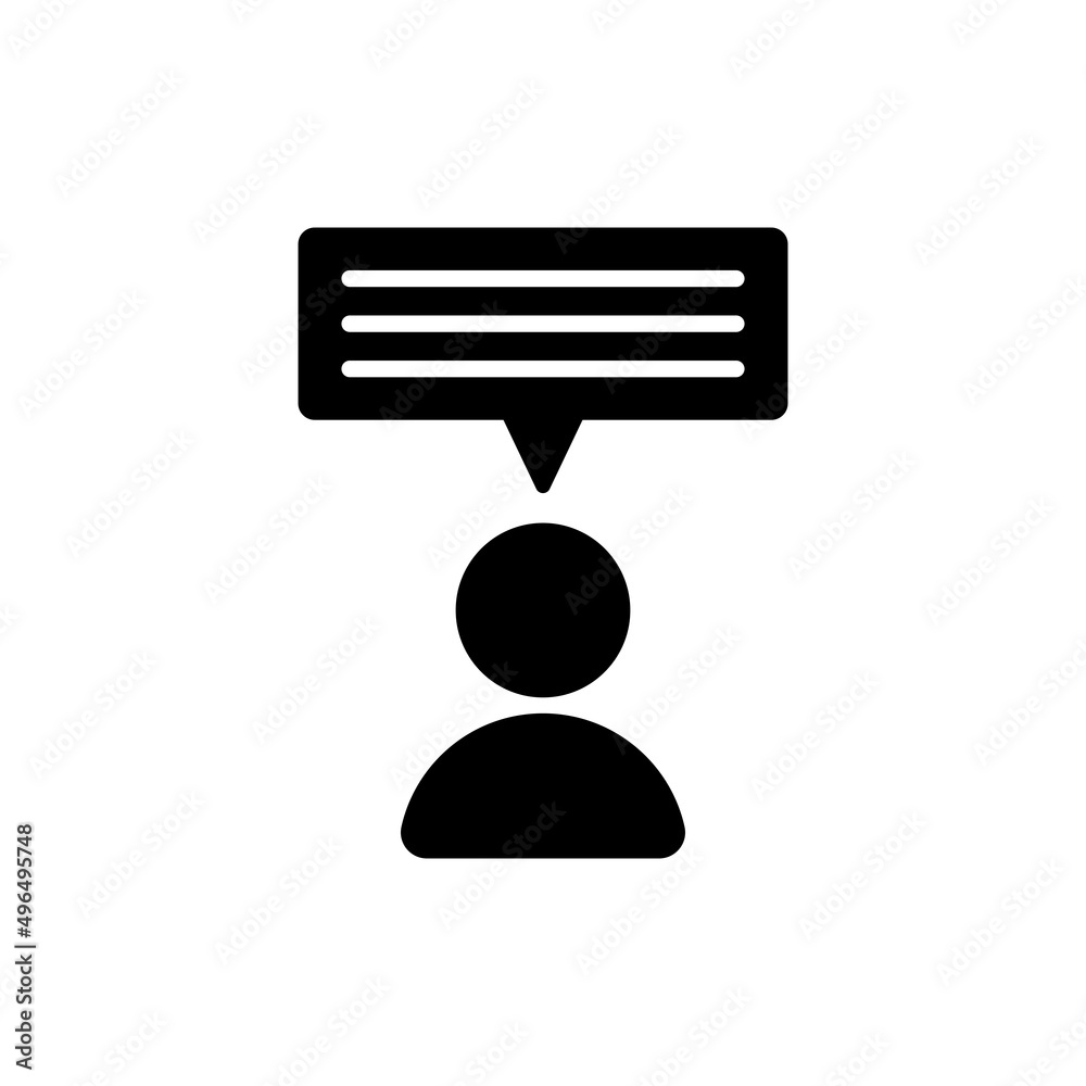 Person and speech bubble black vector icon Person and speech bubble black vector icon