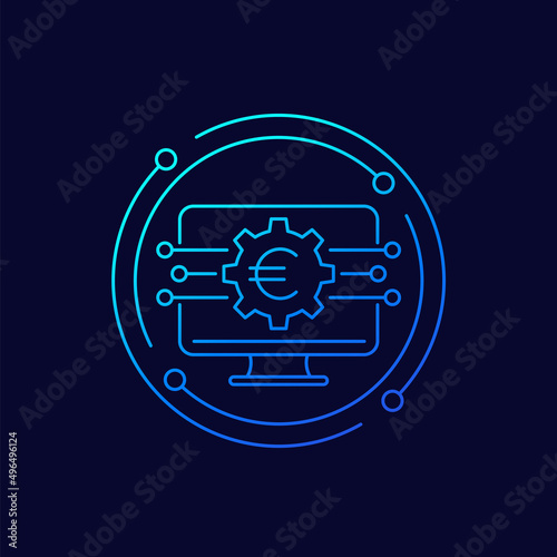 money management, financial audit line icon with euro