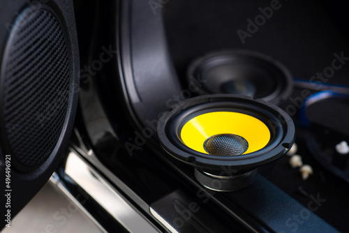 yellow-black audio loudspeaker photo