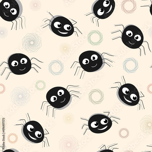 Seamless pattern, funny spiders with muzzles