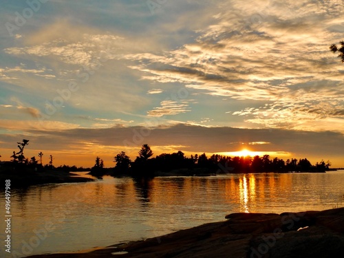 Sunset at Honeymoon Bay, Beausoleil Island Georgian Bay Ontario Canada photo