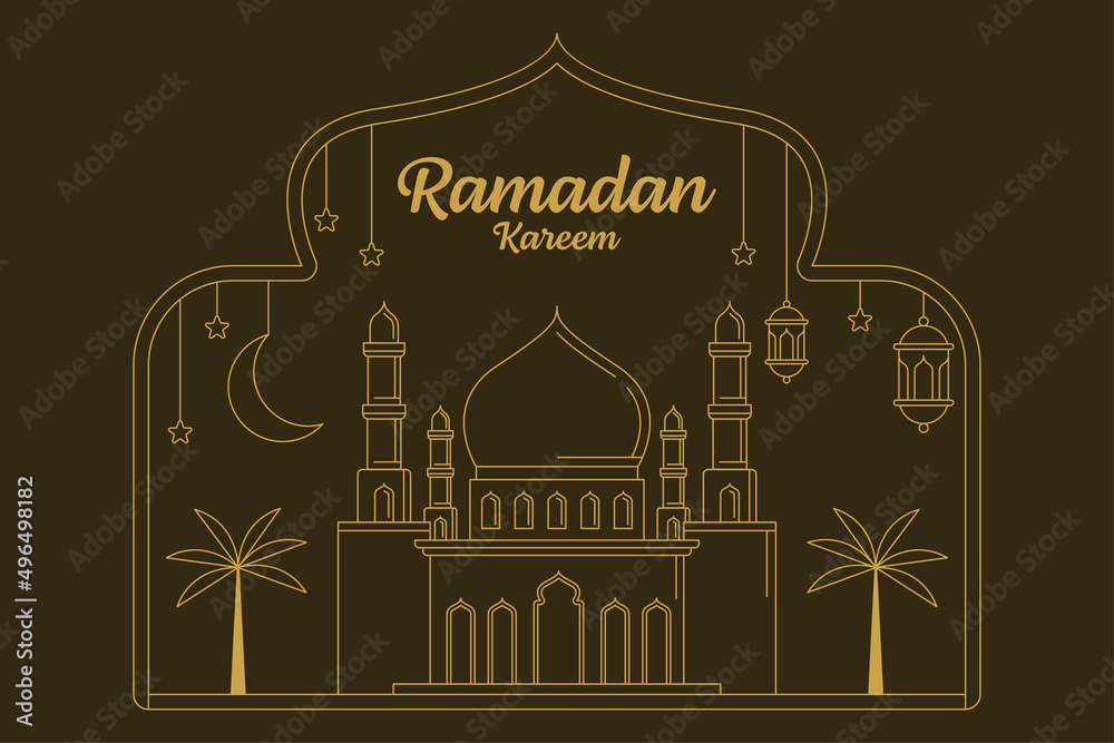 Naklejka premium Ramadan kareem vector design illustration monoline or line art style