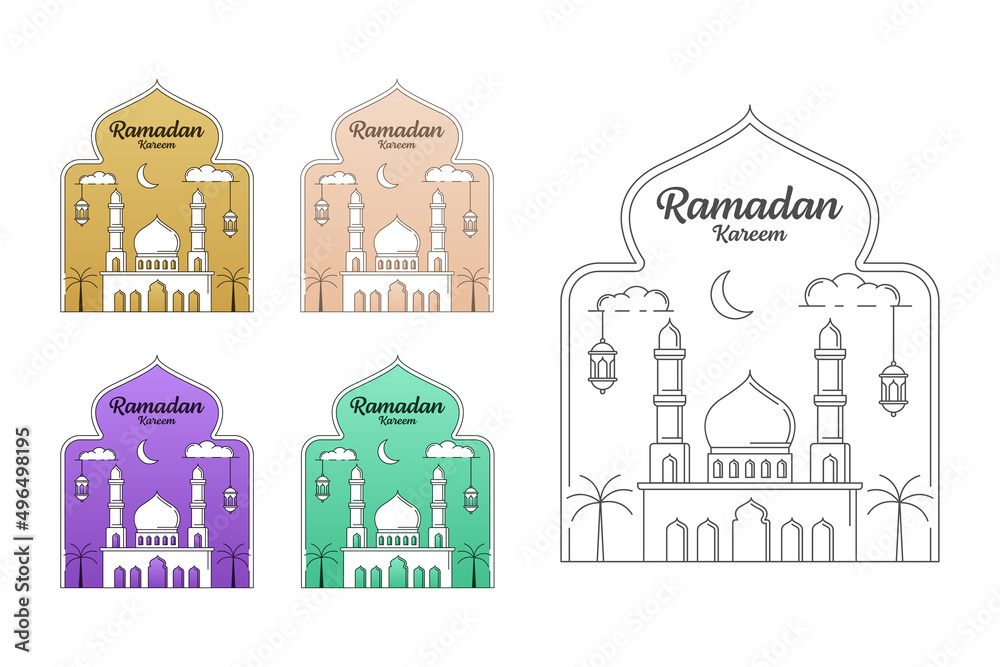 Ramadan kareem vector illustration monoline or line art style design collection