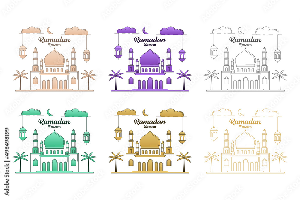Ramadan kareem vector illustration monoline or line art style design collection Ramadan kareem vector illustration monoline or line art style design collection
