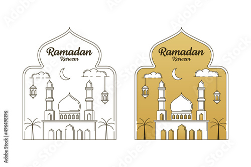 Ramadan kareem vector design illustration monoline or line art style