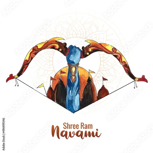 .Illustration of bow and arrow in shree ram navami festival of india card design