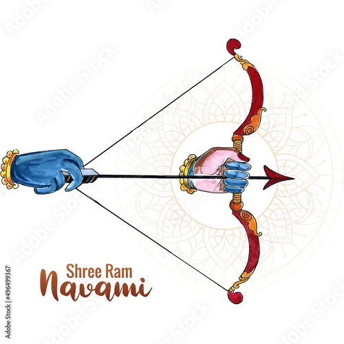 .Illustration of bow and arrow in shree ram navami festival of india card design