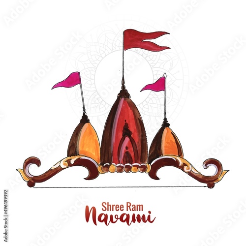 .Hand drawn shree ram navami illustration card background