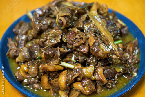 A plate of delicious Chinese home cooking, beer braised duck