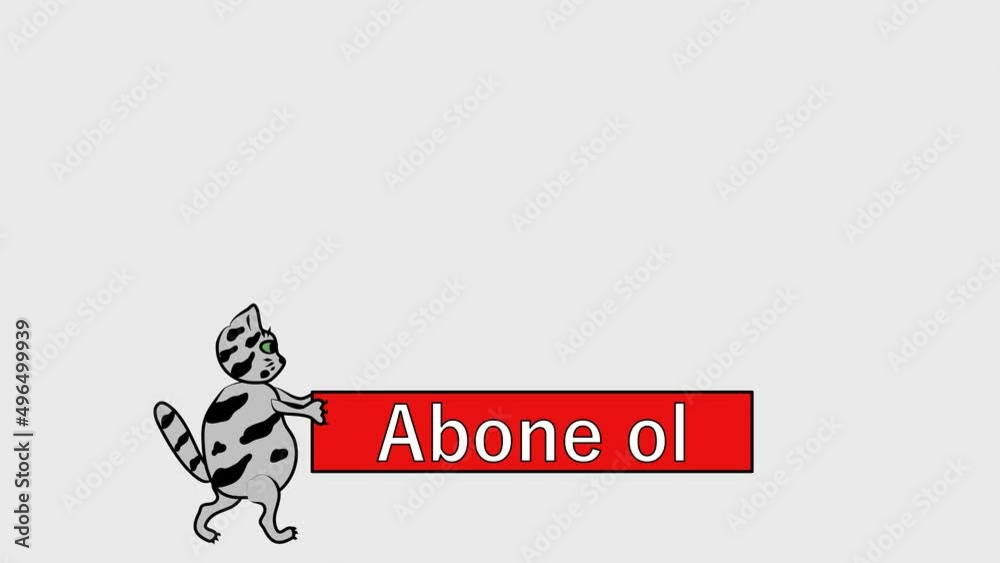 Abone ol. Subscribe in Turkish. Phrase on transparent background video 4k, template, alpha channel. Red logo, text and cat. Looped, endlessly. Isolated word, lettering modern.
