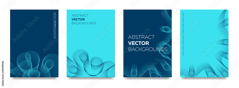 Set of abstract backgrounds with 3D lines. Vector.