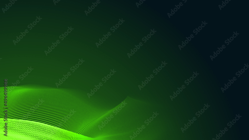 Dot green wave light screen gradient texture dark background. Abstract technology big data digital background. 3d rendering. Dot green wave light screen gradient texture dark background. Abstract technology big data digital background. 3d rendering.