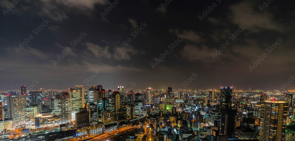 Urban night view of Osaka, Japan