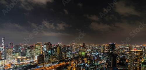 Urban night view of Osaka  Japan