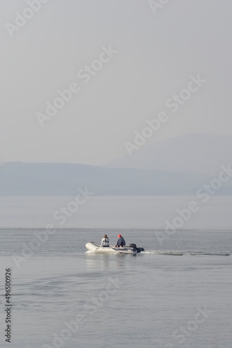 Принти на полотні Inflatable dingy boat out on sea adventure