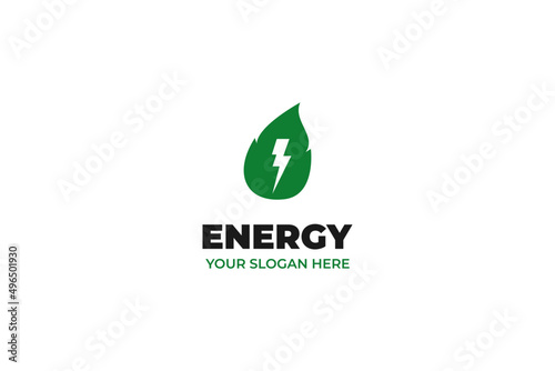Flat green energy logo design vector template