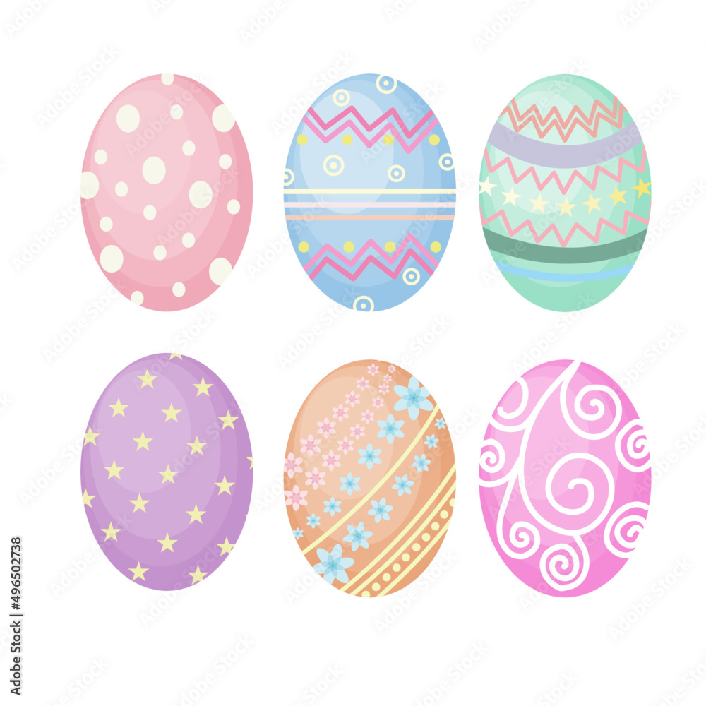 set of easter eggs, vector illustration , Eggs painted in various colorful patterns with a brush For decorating the cards given to the children at Easter.