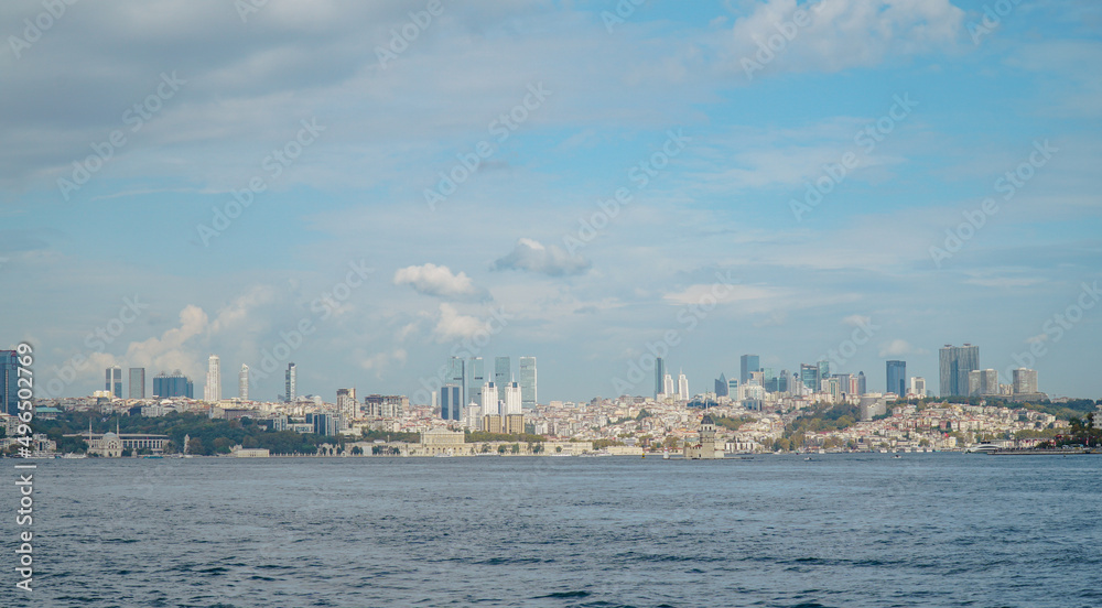 Panoramic view of Istanbul. Along with Maiden's Tower on the Bosphorus.