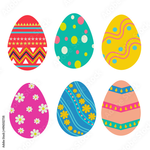set of easter eggs, vector illustration , Eggs painted in various colorful patterns with a brush For decorating the cards given to the children at Easter.