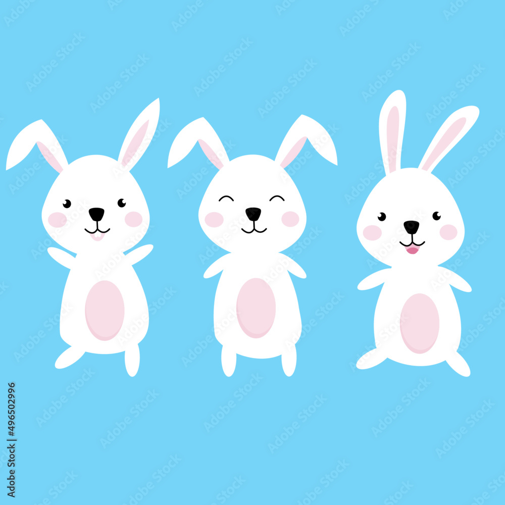 Set of cute rabbit cartoon, beautiful rabbit on blue background vector illustration. Set of cute rabbit cartoon, beautiful rabbit on blue background vector illustration.