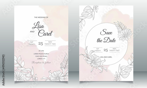 Beautiful wedding invitation card with monoline design