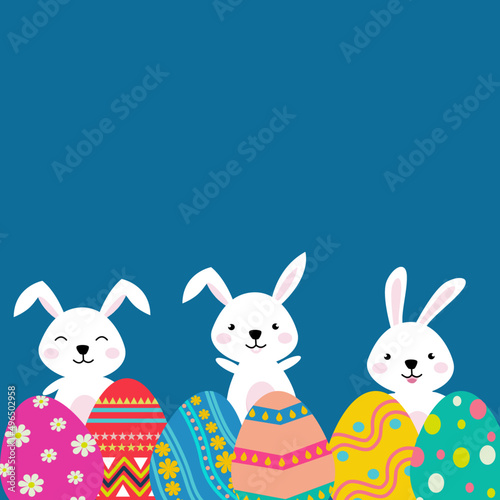 Happy Easter. Greeting cards or posters with bunny, Easter egg. Egg and rabbits. Abstract line style Spring background. vector illustration