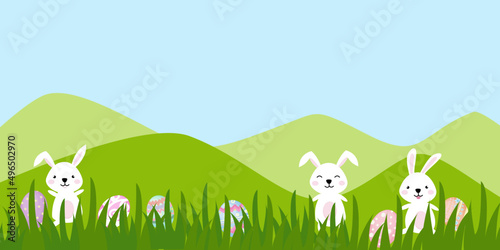 Happy Easter. Greeting cards or posters with bunny, Easter egg. Egg and rabbits. Abstract line style Spring background. vector illustration