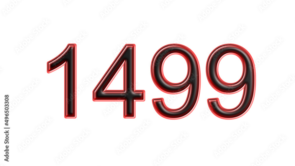 red 1499 number 3d effect white background red 1499 number 3d effect white background