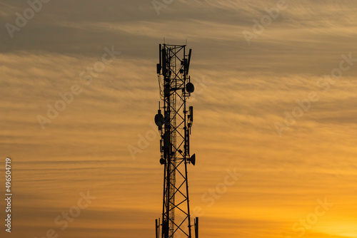 A mobile tower at sunrise