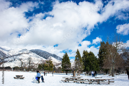 Snowy Scene in the Southern California Mountains after a Snow Storm in Oak Glen, California