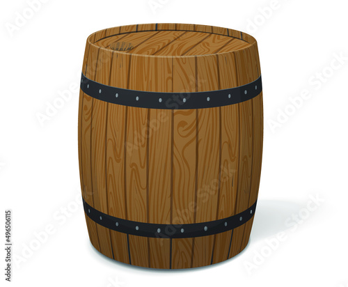 Vector realistic wooden barrel for alcohol, wine, whiskey, beer, cognac isolated on a white background