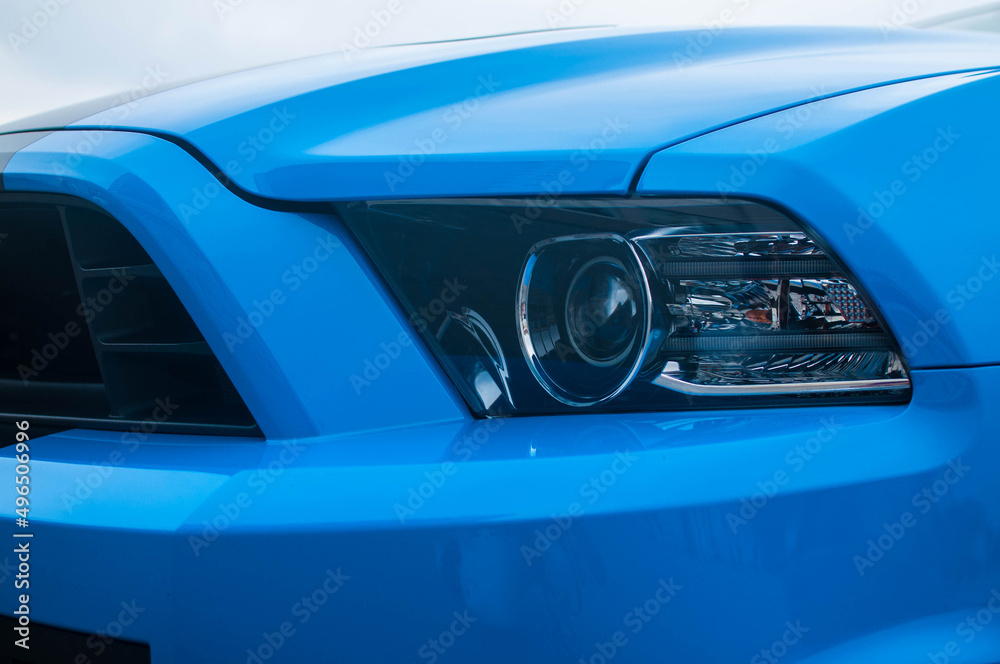 beautiful racing car blue ford mustang shelby details