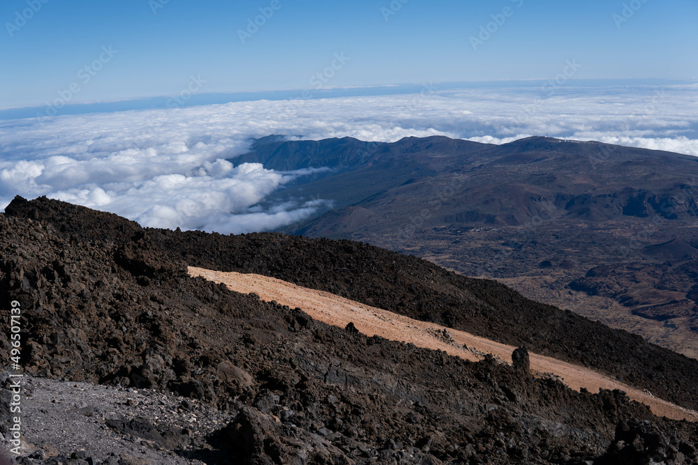 Photo of the National Park of Teide, with the volcano in Tenerife during a sunny day in winter.
