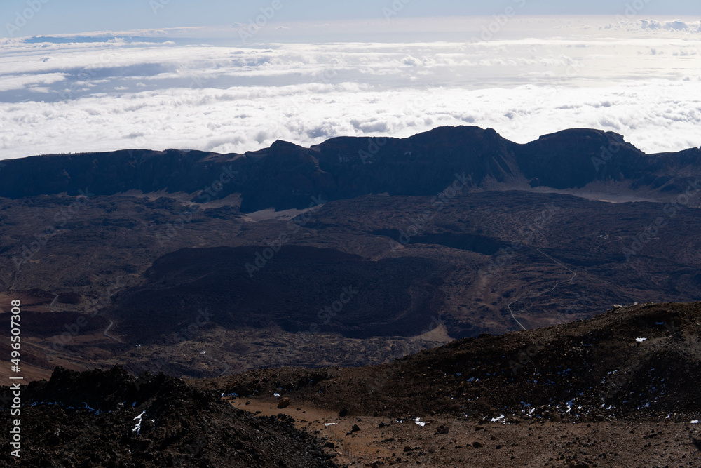 Photo of the National Park of Teide, with the volcano in Tenerife during a sunny day in winter. 