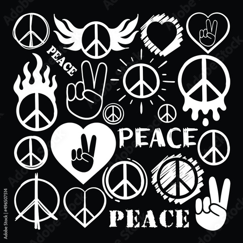Hand drawn collection set white peace symbol scribble doodle Premium Vector