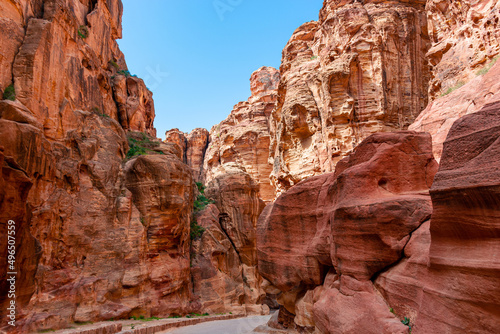 The beautiful Siq Gorge leading to the rock city of Petra in Jordan