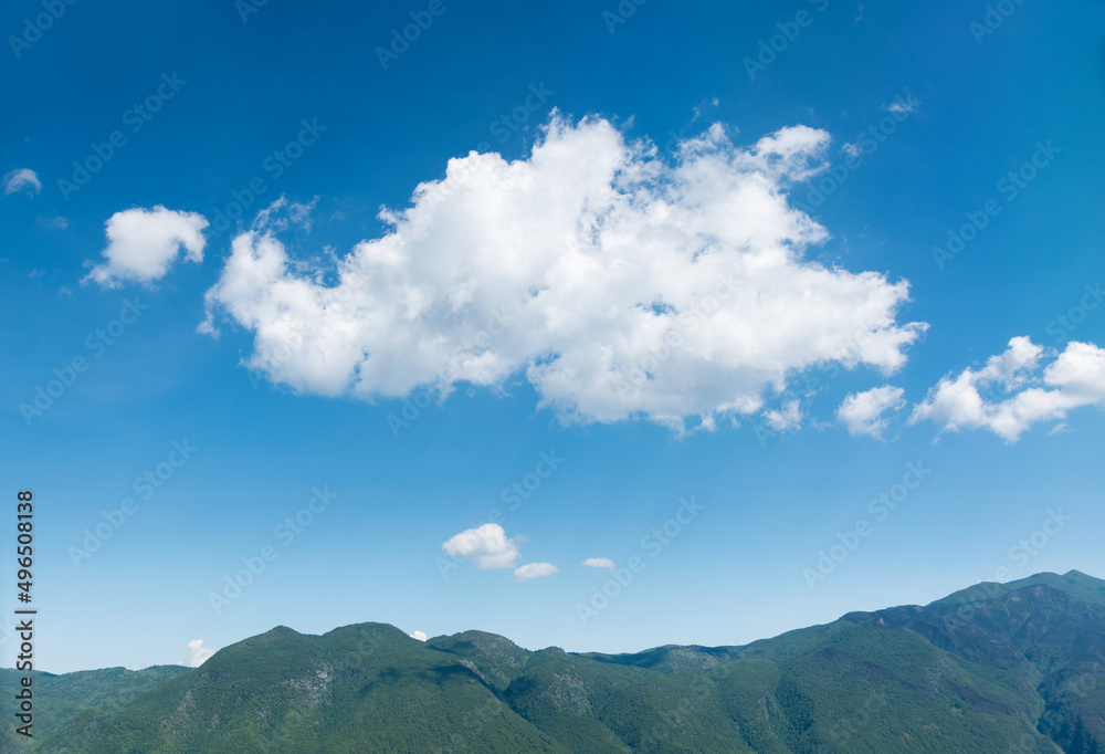 Aerial view of mountains covered with forests in summer