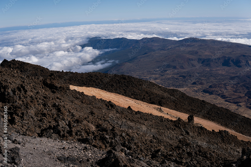 Photo of the National Park of Teide, with the volcano in Tenerife during a sunny day in winter.