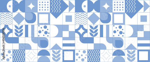 Geometric seamless pattern in blue monochrome 