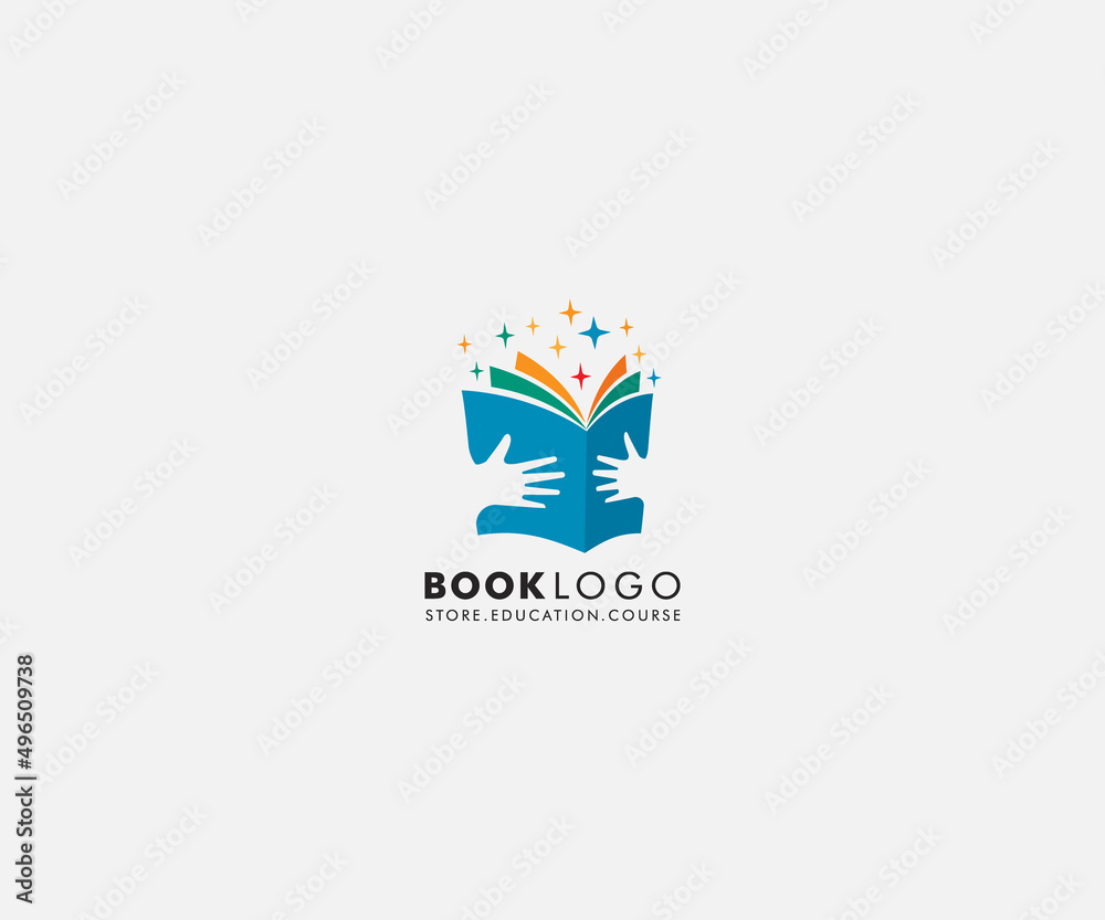 Fototapeta premium hand keep Open Book. Logo Education Flat Vector logo Design