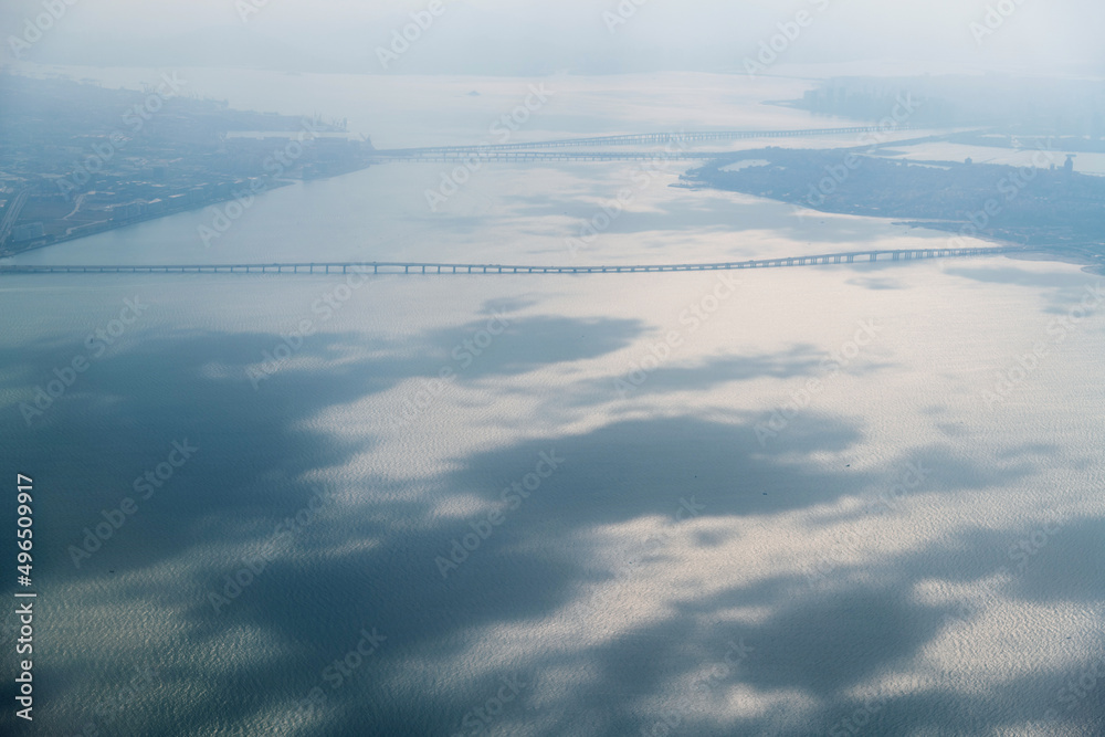 Aerial view of the bridge cross the island and land