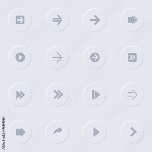arrows gray vector icons on round rubber buttons. arrows icon set for web, mobile apps, ui design and promo business polygraphy