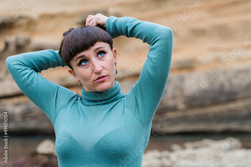 Woman holding up her hair