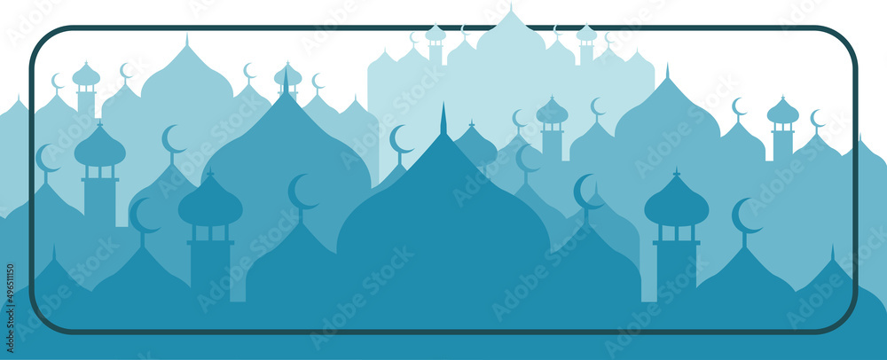 Fototapeta premium Blue islamic mosque vector silhouette