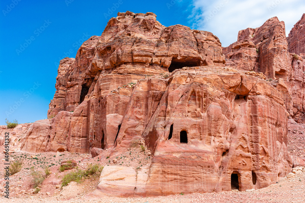 Cave-houses of Bedouin nomads in the ancient city of Petra in Jordan.