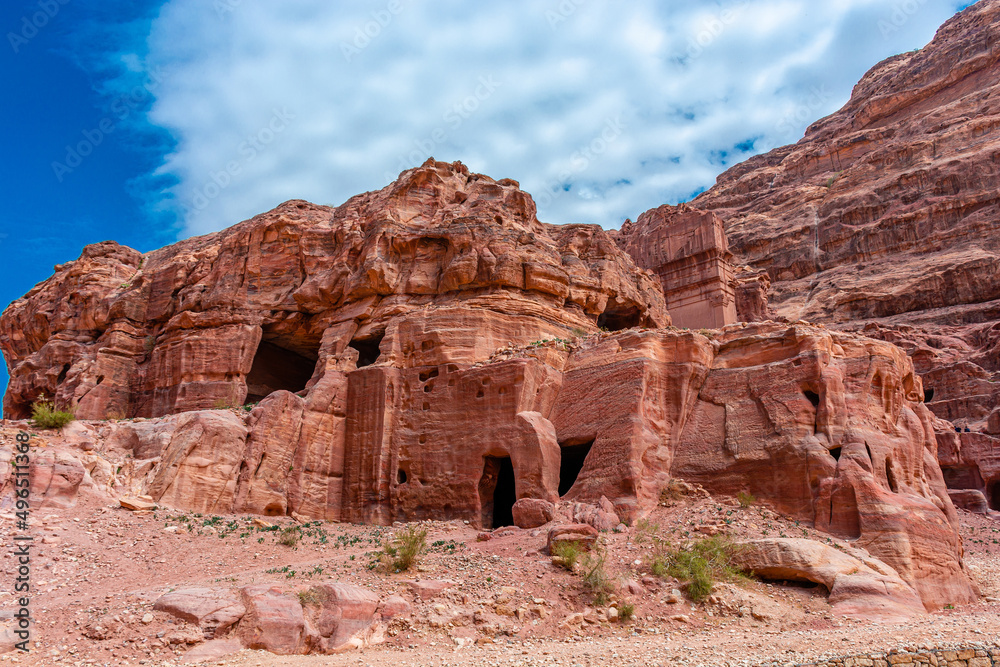 Cave-houses of Bedouin nomads in the ancient city of Petra in Jordan.