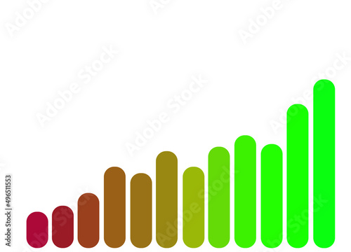 Graph of twelve colored bars ascending isolated on white background. Vector illustration.